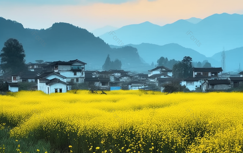 清晨婺源油菜花田马头墙建筑风景,高清,摄影图,摄影图片,图片大全,摄影图免费下载